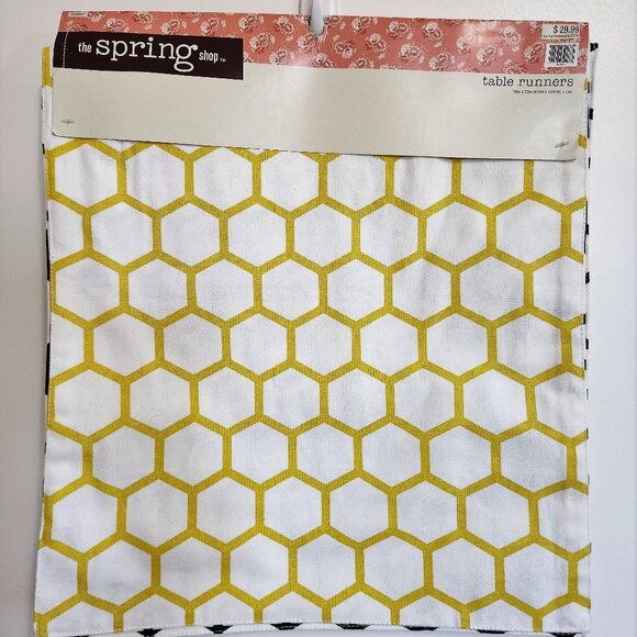 NWT Reversible Blue/White, Yellow/White Hexagonal Design Table Runner 16x72 inch - Picture 2 of 5